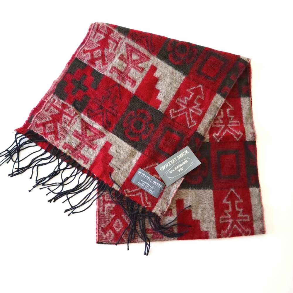Geoffrey Beene Cashme Grey and Red Oversized Scarf